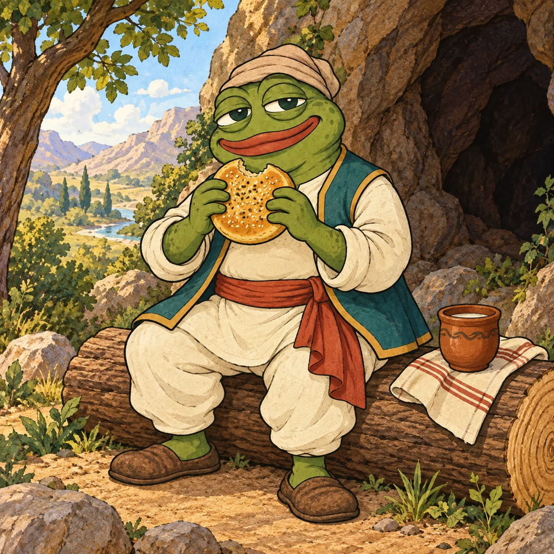 Ali enjoys sesame bread outside the cave.